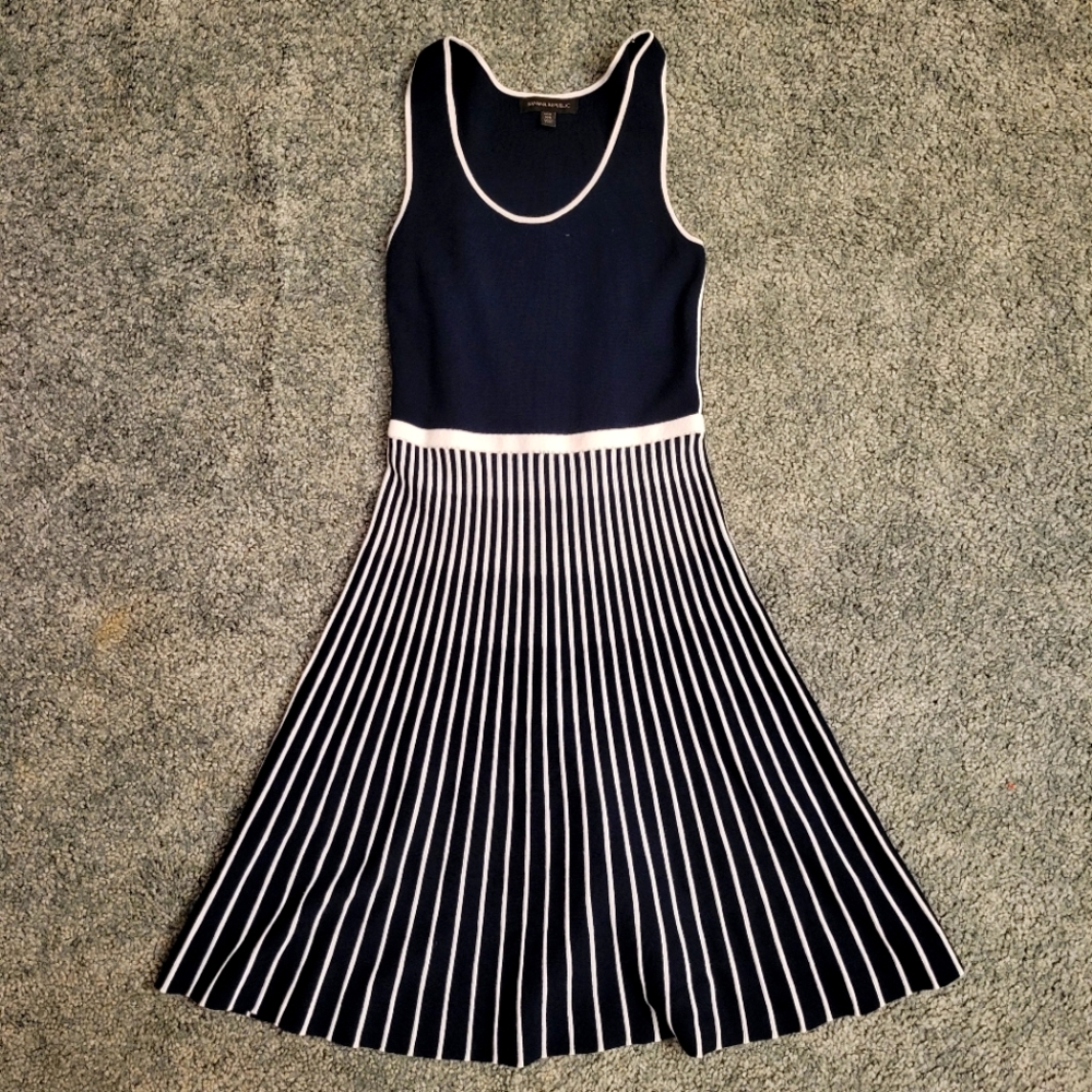 Navy and White Striped Knit Dress